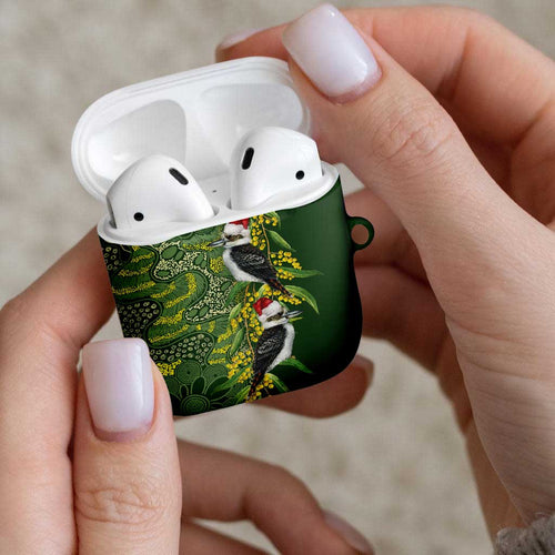 Aussie Kokaburra Golden Wattle Christmas AirPods Case Aboriginal Dots Painting Green Motif - Aussie Hoodie