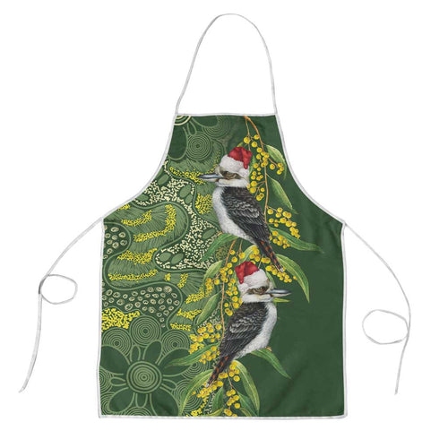 Aussie Kokaburra Golden Wattle Christmas Apron Aboriginal Dots Painting Green Motif - Aussie Hoodie
