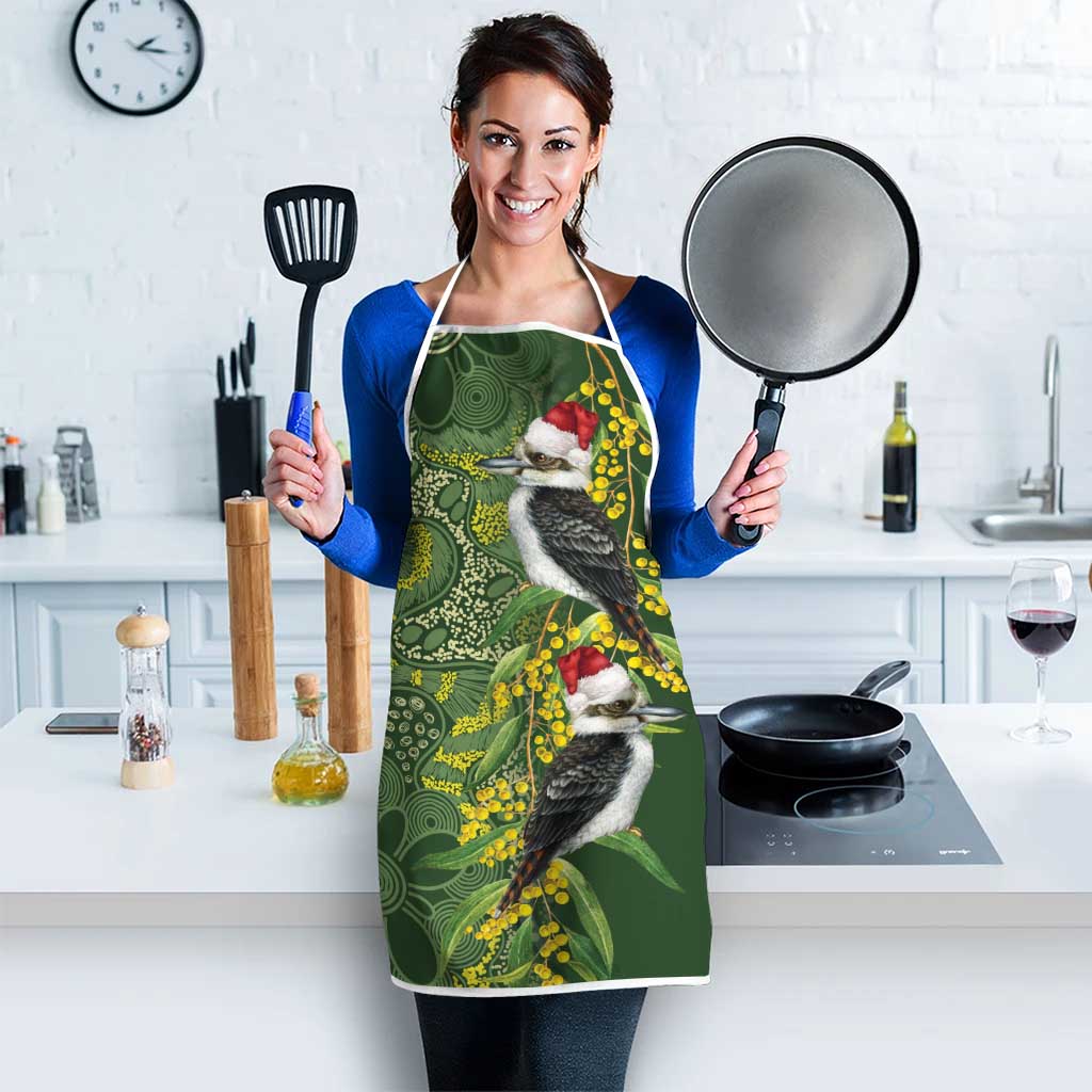 Aussie Kokaburra Golden Wattle Christmas Apron Aboriginal Dots Painting Green Motif - Aussie Hoodie