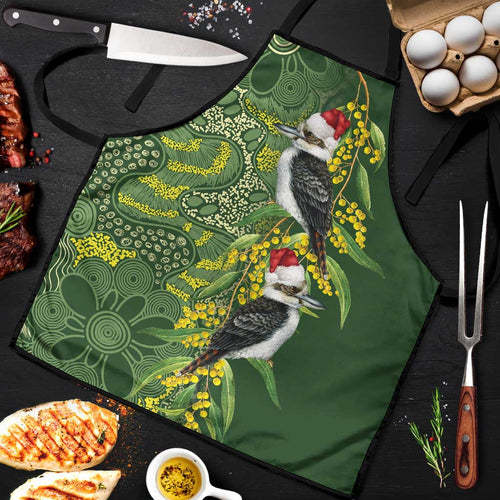 Aussie Kokaburra Golden Wattle Christmas Apron Aboriginal Dots Painting Green Motif - Aussie Hoodie