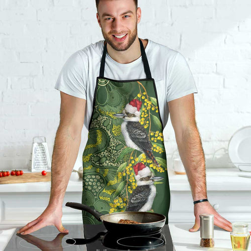 Aussie Kokaburra Golden Wattle Christmas Apron Aboriginal Dots Painting Green Motif - Aussie Hoodie
