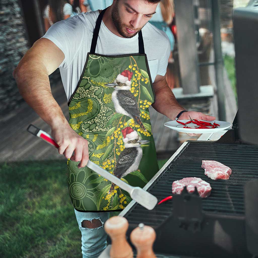 Aussie Kokaburra Golden Wattle Christmas Apron Aboriginal Dots Painting Green Motif - Aussie Hoodie
