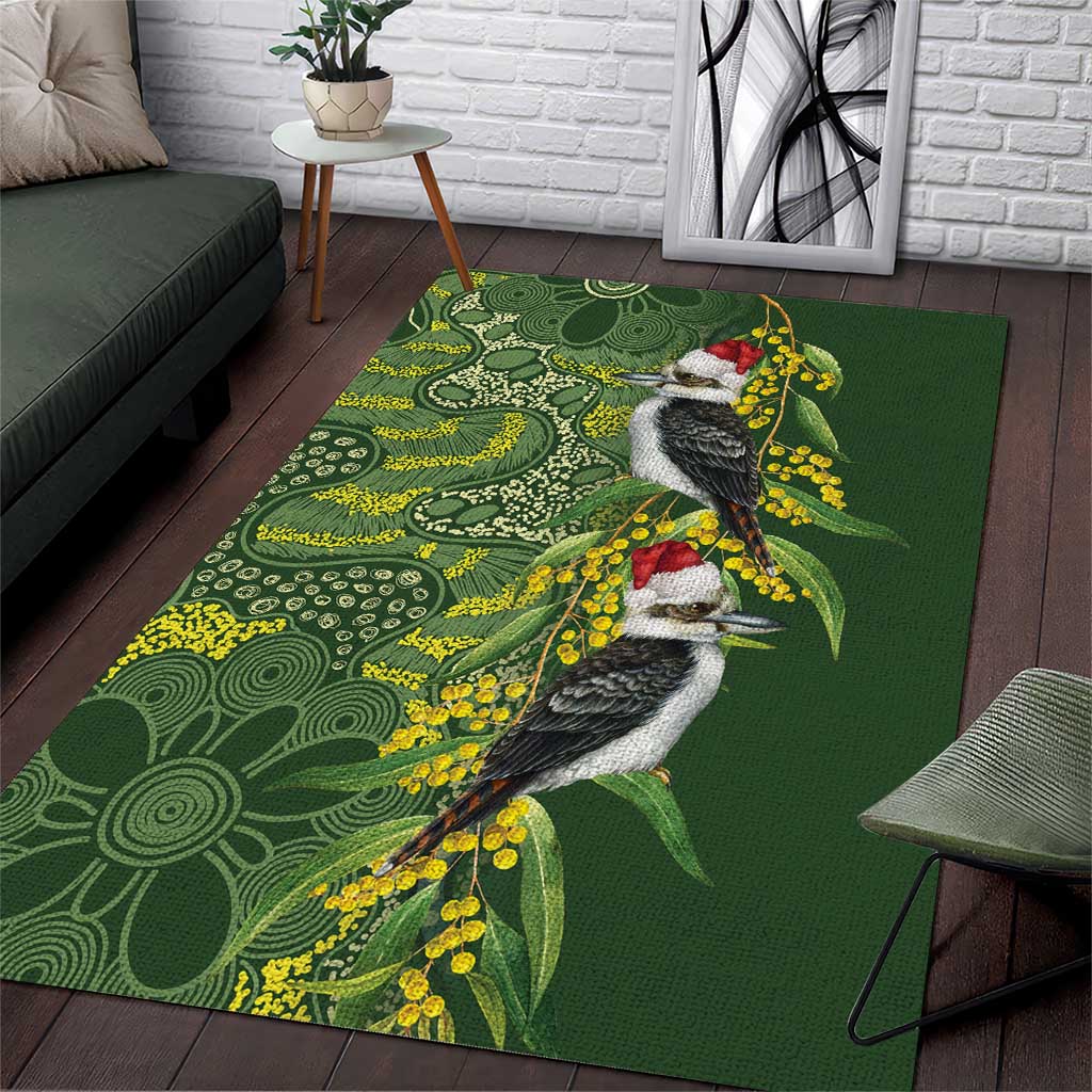 Aussie Kokaburra Golden Wattle Christmas Area Rug Aboriginal Dots Painting Green Motif - Aussie Hoodie