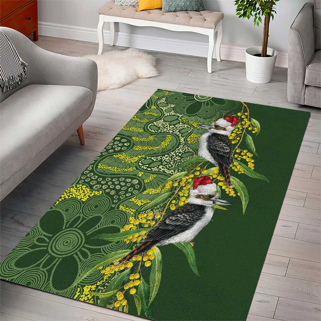 Aussie Kokaburra Golden Wattle Christmas Area Rug Aboriginal Dots Painting Green Motif - Aussie Hoodie