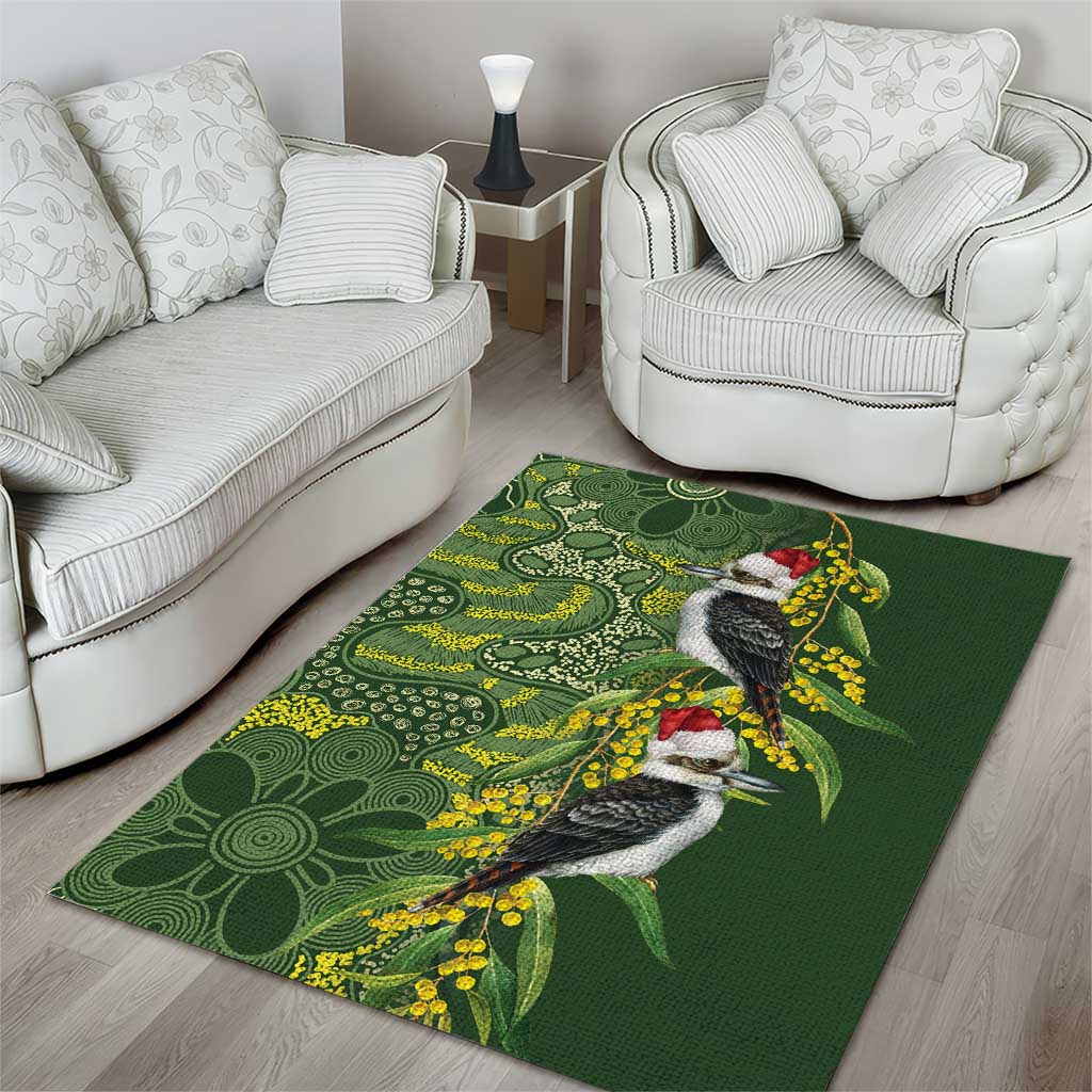 Aussie Kokaburra Golden Wattle Christmas Area Rug Aboriginal Dots Painting Green Motif - Aussie Hoodie