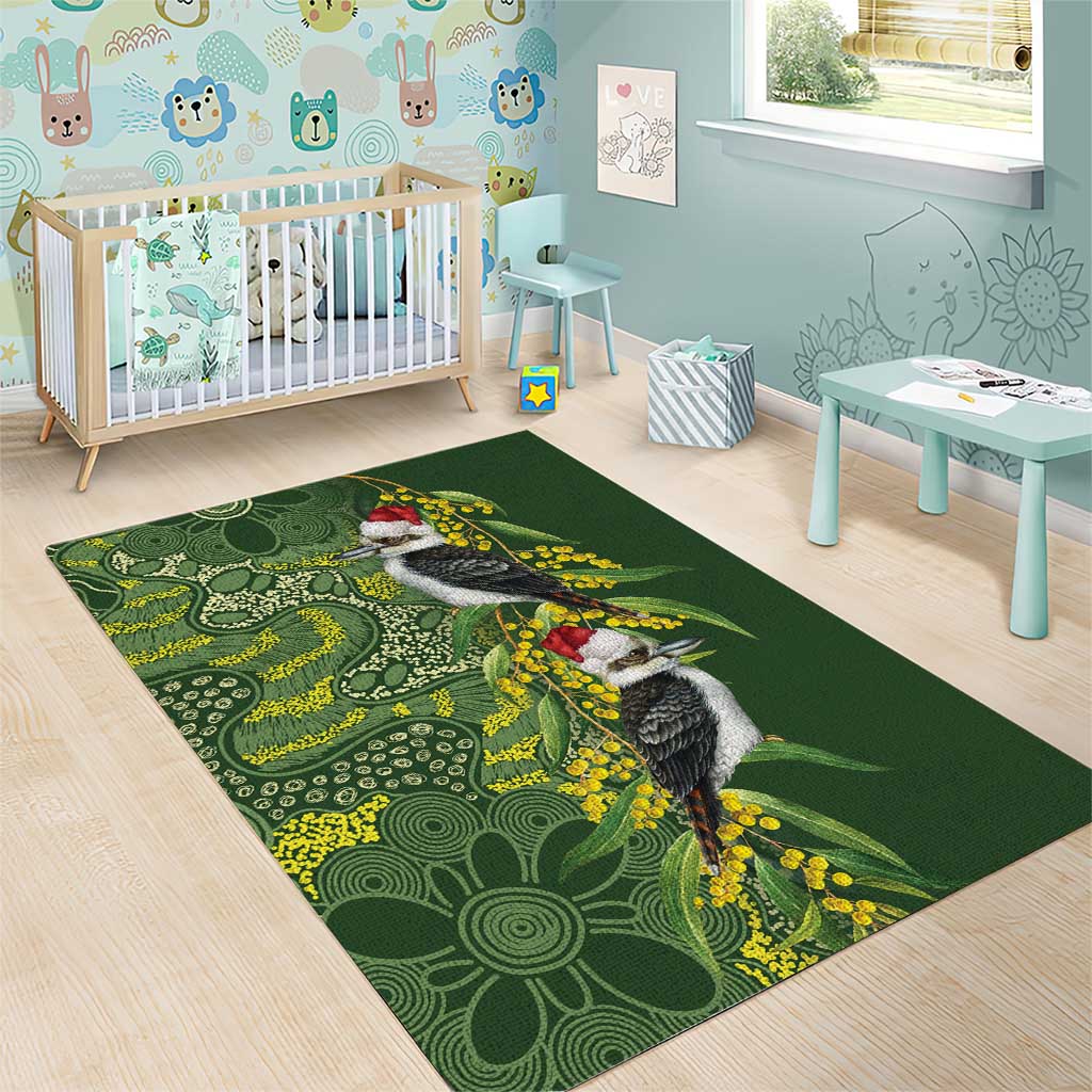 Aussie Kokaburra Golden Wattle Christmas Area Rug Aboriginal Dots Painting Green Motif - Aussie Hoodie