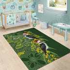 Aussie Kokaburra Golden Wattle Christmas Area Rug Aboriginal Dots Painting Green Motif - Aussie Hoodie