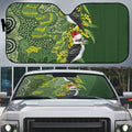 Aussie Kokaburra Golden Wattle Christmas Auto Sun Shade Aboriginal Dots Painting Green Motif - Aussie Hoodie
