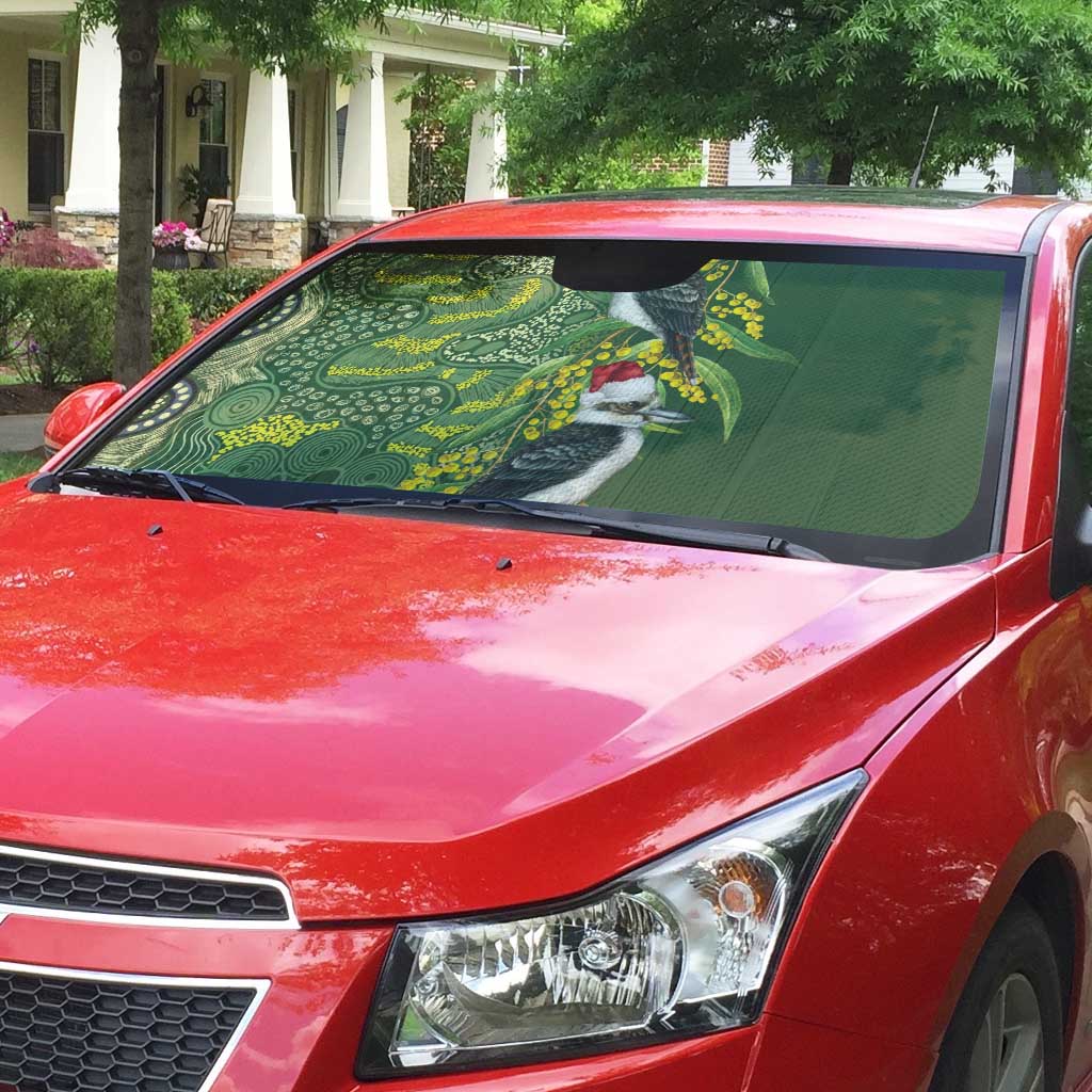 Aussie Kokaburra Golden Wattle Christmas Auto Sun Shade Aboriginal Dots Painting Green Motif - Aussie Hoodie