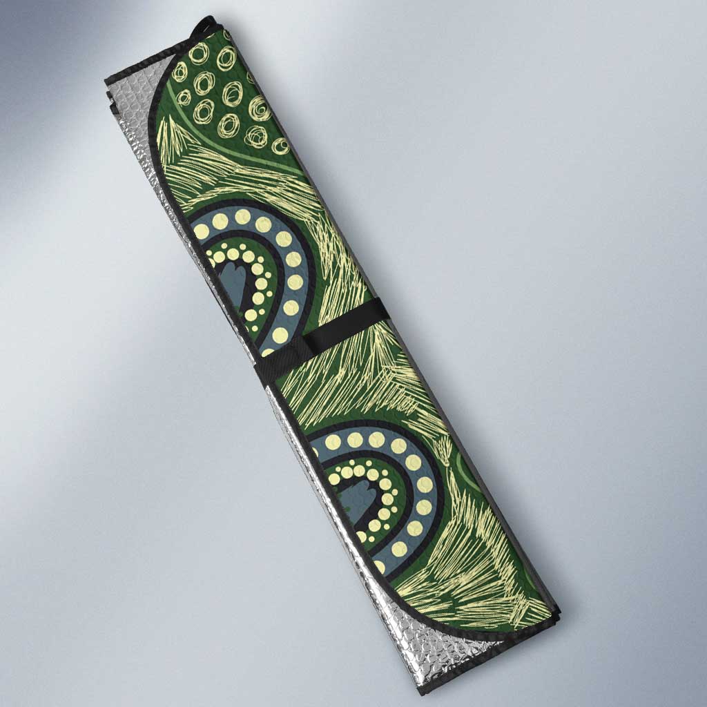 Aussie Kokaburra Golden Wattle Christmas Auto Sun Shade Aboriginal Dots Painting Green Motif - Aussie Hoodie