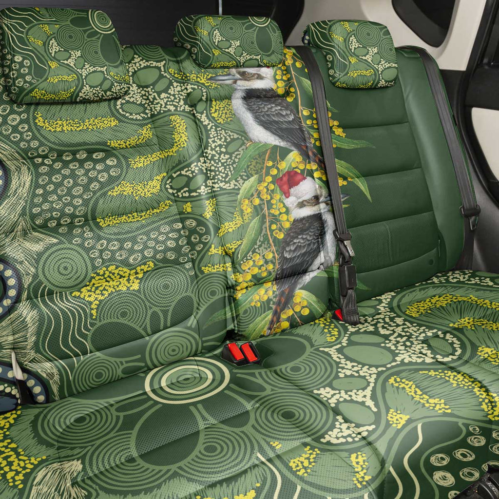Aussie Kokaburra Golden Wattle Christmas Back Car Seat Cover Aboriginal Dots Painting Green Motif - Aussie Hoodie