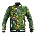 Aussie Kokaburra Golden Wattle Christmas Baseball Jacket Aboriginal Dots Painting Green Motif - Aussie Hoodie