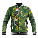 Aussie Kokaburra Golden Wattle Christmas Baseball Jacket Aboriginal Dots Painting Green Motif - Aussie Hoodie