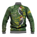 Aussie Kokaburra Golden Wattle Christmas Baseball Jacket Aboriginal Dots Painting Green Motif - Aussie Hoodie
