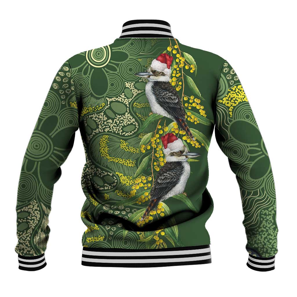 Aussie Kokaburra Golden Wattle Christmas Baseball Jacket Aboriginal Dots Painting Green Motif - Aussie Hoodie