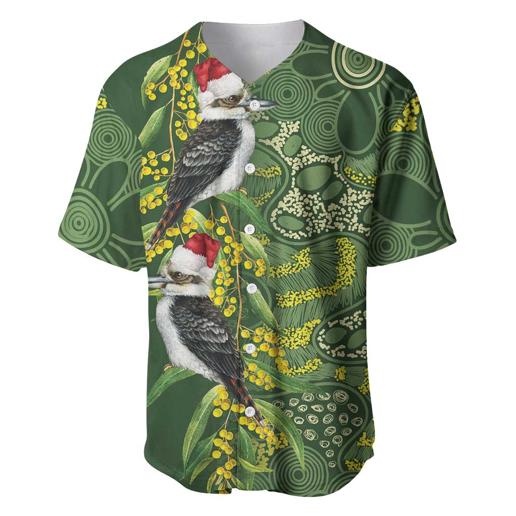 Aussie Kokaburra Golden Wattle Christmas Baseball Jersey Aboriginal Dots Painting Green Motif - Aussie Hoodie