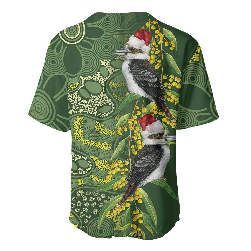Aussie Kokaburra Golden Wattle Christmas Baseball Jersey Aboriginal Dots Painting Green Motif - Aussie Hoodie