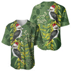 Aussie Kokaburra Golden Wattle Christmas Baseball Jersey Aboriginal Dots Painting Green Motif - Aussie Hoodie
