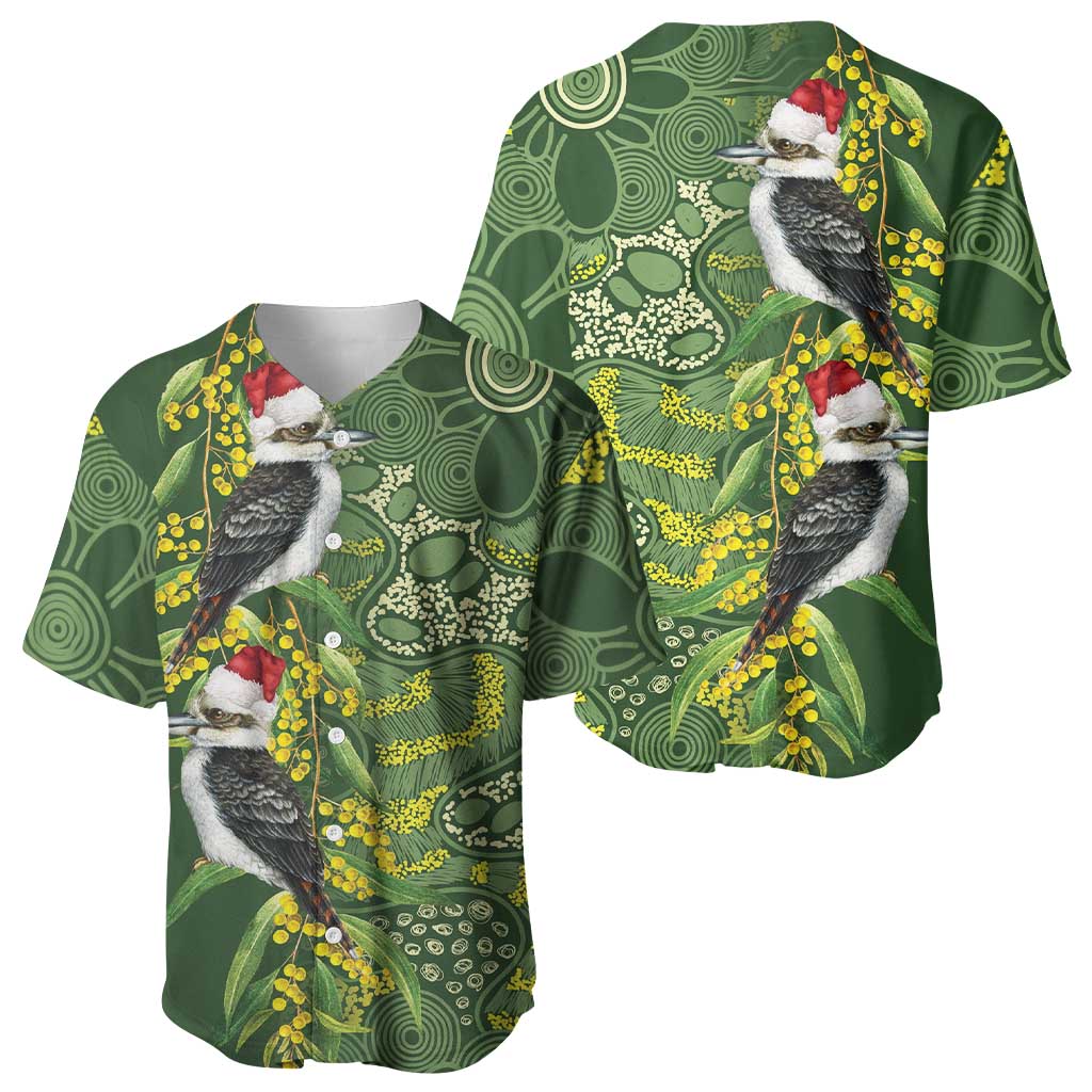 Aussie Kokaburra Golden Wattle Christmas Baseball Jersey Aboriginal Dots Painting Green Motif - Aussie Hoodie