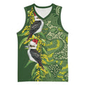 Aussie Kokaburra Golden Wattle Christmas Basketball Jersey Aboriginal Dots Painting Green Motif - Aussie Hoodie