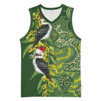 Aussie Kokaburra Golden Wattle Christmas Basketball Jersey Aboriginal Dots Painting Green Motif - Aussie Hoodie