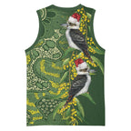 Aussie Kokaburra Golden Wattle Christmas Basketball Jersey Aboriginal Dots Painting Green Motif - Aussie Hoodie