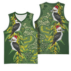 Aussie Kokaburra Golden Wattle Christmas Basketball Jersey Aboriginal Dots Painting Green Motif - Aussie Hoodie