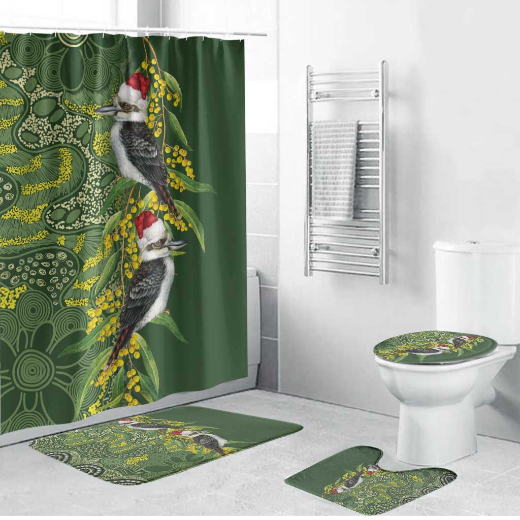 Aussie Kokaburra Golden Wattle Christmas Bathroom Set Aboriginal Dots Painting Green Motif - Aussie Hoodie