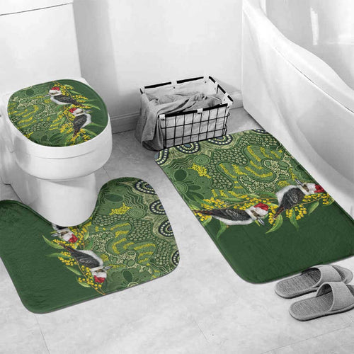Aussie Kokaburra Golden Wattle Christmas Bathroom Set Aboriginal Dots Painting Green Motif - Aussie Hoodie