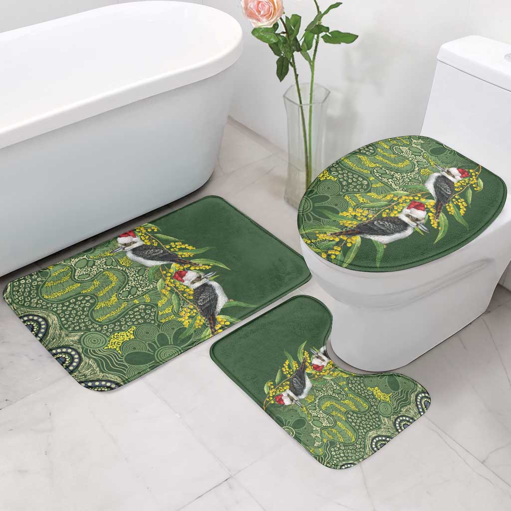 Aussie Kokaburra Golden Wattle Christmas Bathroom Set Aboriginal Dots Painting Green Motif - Aussie Hoodie