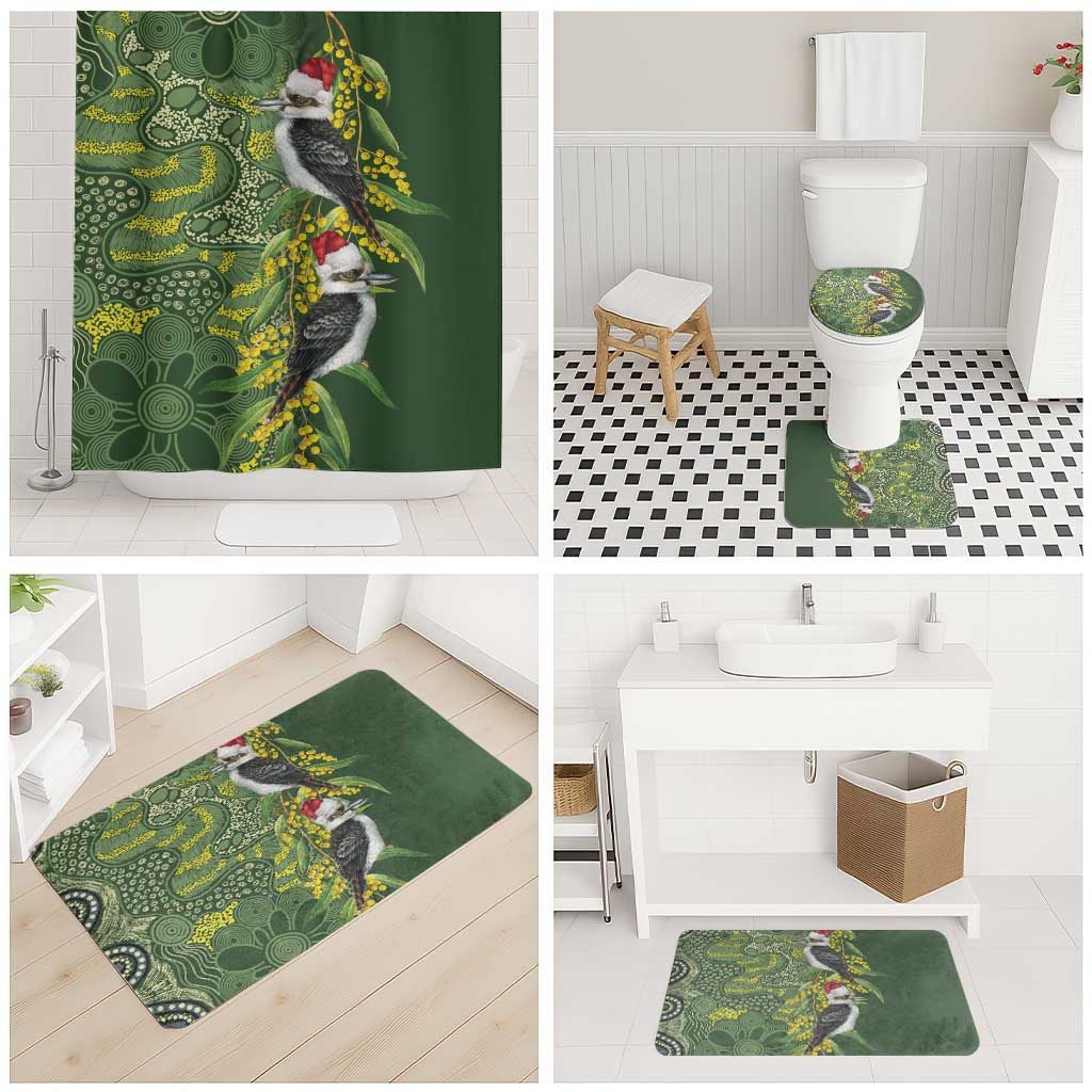 Aussie Kokaburra Golden Wattle Christmas Bathroom Set Aboriginal Dots Painting Green Motif - Aussie Hoodie