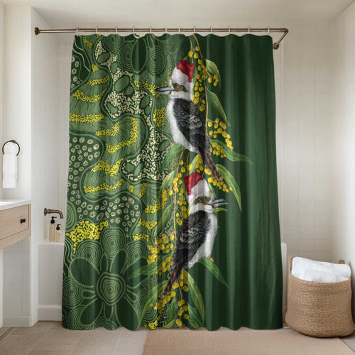 Aussie Kokaburra Golden Wattle Christmas Bathroom Set Aboriginal Dots Painting Green Motif - Aussie Hoodie
