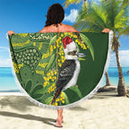Aussie Kokaburra Golden Wattle Christmas Beach Blanket Aboriginal Dots Painting Green Motif - Aussie Hoodie