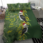 Aussie Kokaburra Golden Wattle Christmas Bedding Set Aboriginal Dots Painting Green Motif - Aussie Hoodie