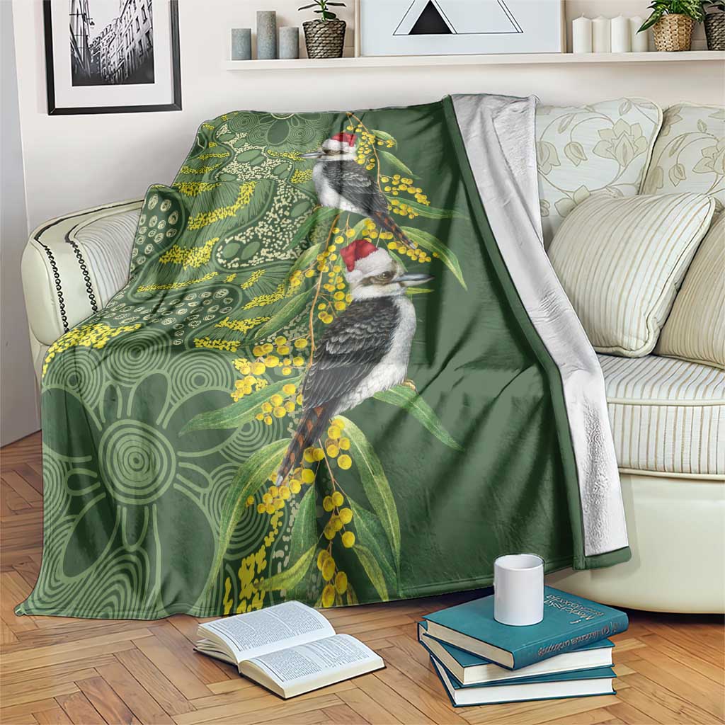 Aussie Kokaburra Golden Wattle Christmas Blanket Aboriginal Dots Painting Green Motif - Aussie Hoodie