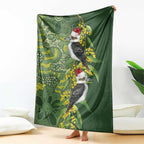 Aussie Kokaburra Golden Wattle Christmas Blanket Aboriginal Dots Painting Green Motif - Aussie Hoodie