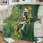 Aussie Kokaburra Golden Wattle Christmas Blanket Aboriginal Dots Painting Green Motif - Aussie Hoodie