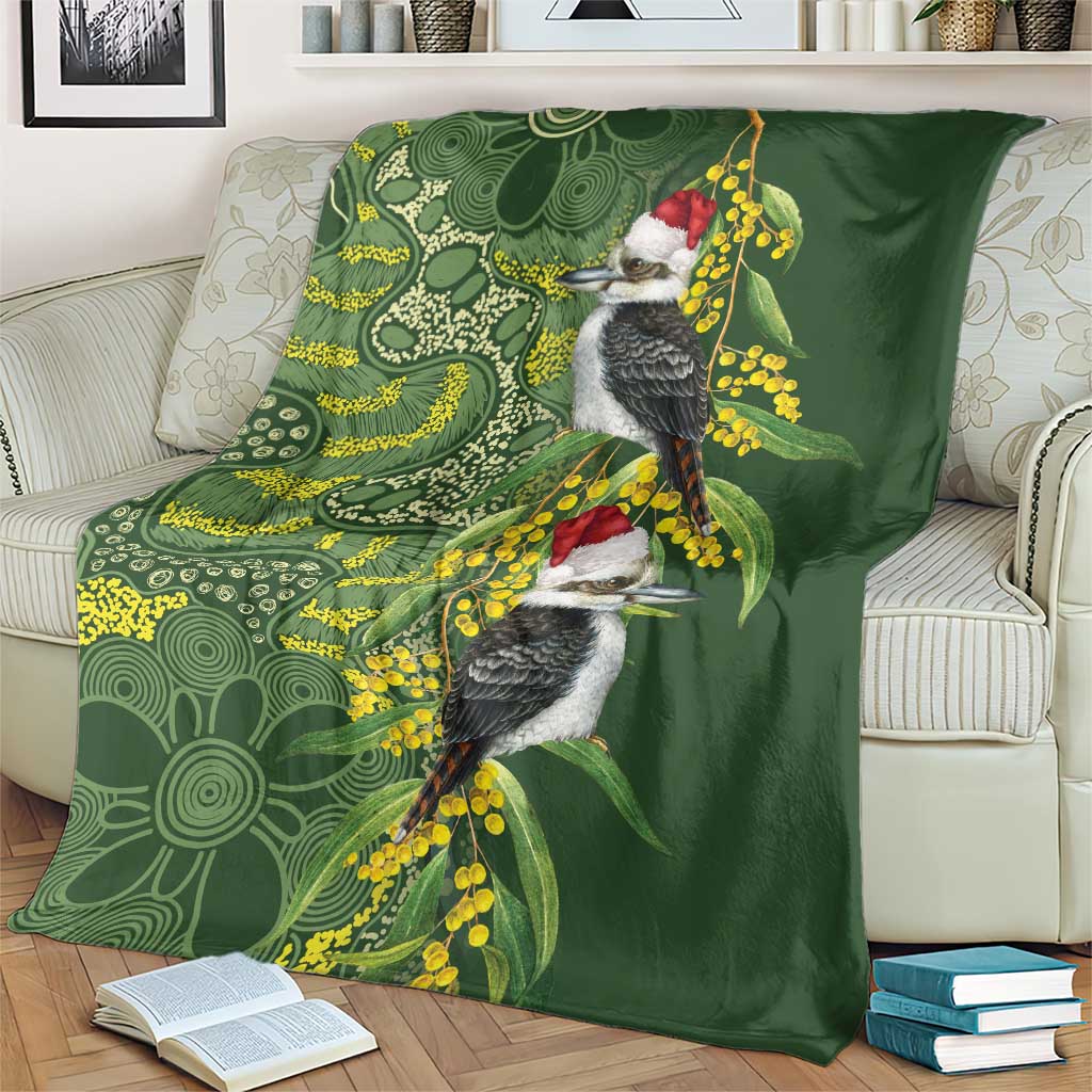 Aussie Kokaburra Golden Wattle Christmas Blanket Aboriginal Dots Painting Green Motif - Aussie Hoodie
