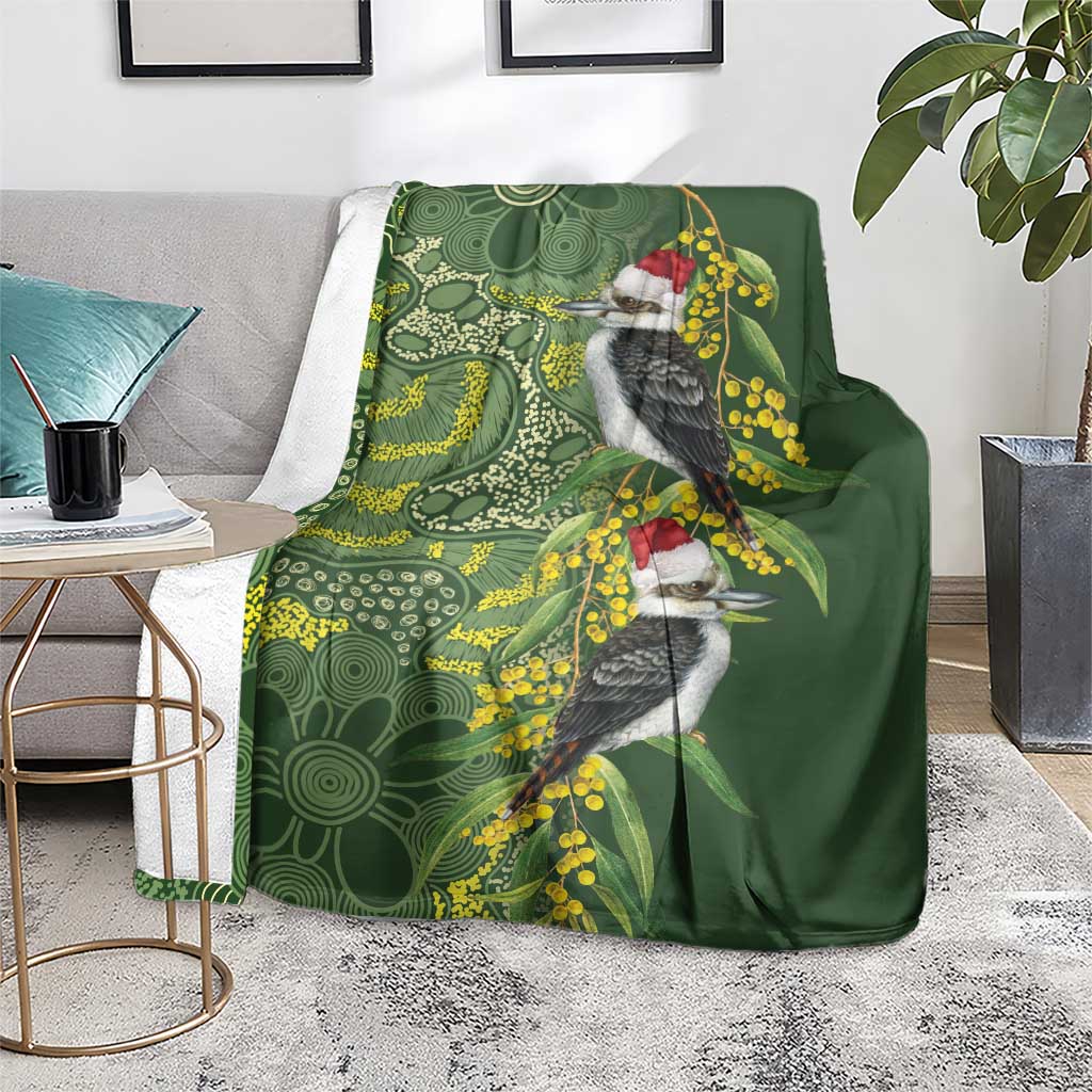 Aussie Kokaburra Golden Wattle Christmas Blanket Aboriginal Dots Painting Green Motif - Aussie Hoodie