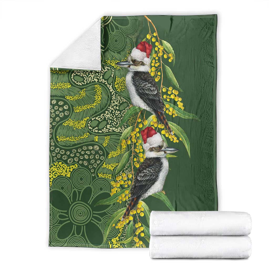 Aussie Kokaburra Golden Wattle Christmas Blanket Aboriginal Dots Painting Green Motif - Aussie Hoodie