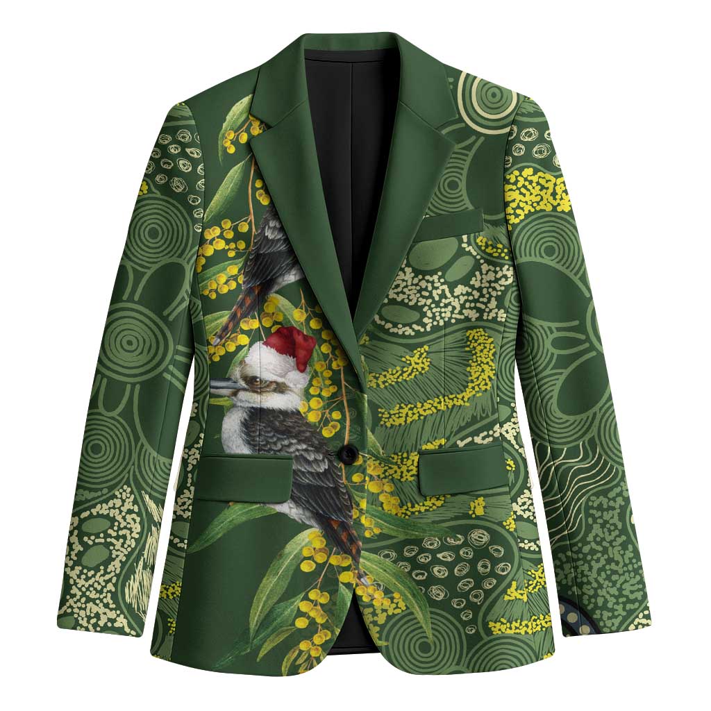 Aussie Kokaburra Golden Wattle Christmas Blazer Aboriginal Dots Painting Green Motif - Aussie Hoodie