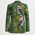 Aussie Kokaburra Golden Wattle Christmas Blazer Aboriginal Dots Painting Green Motif - Aussie Hoodie