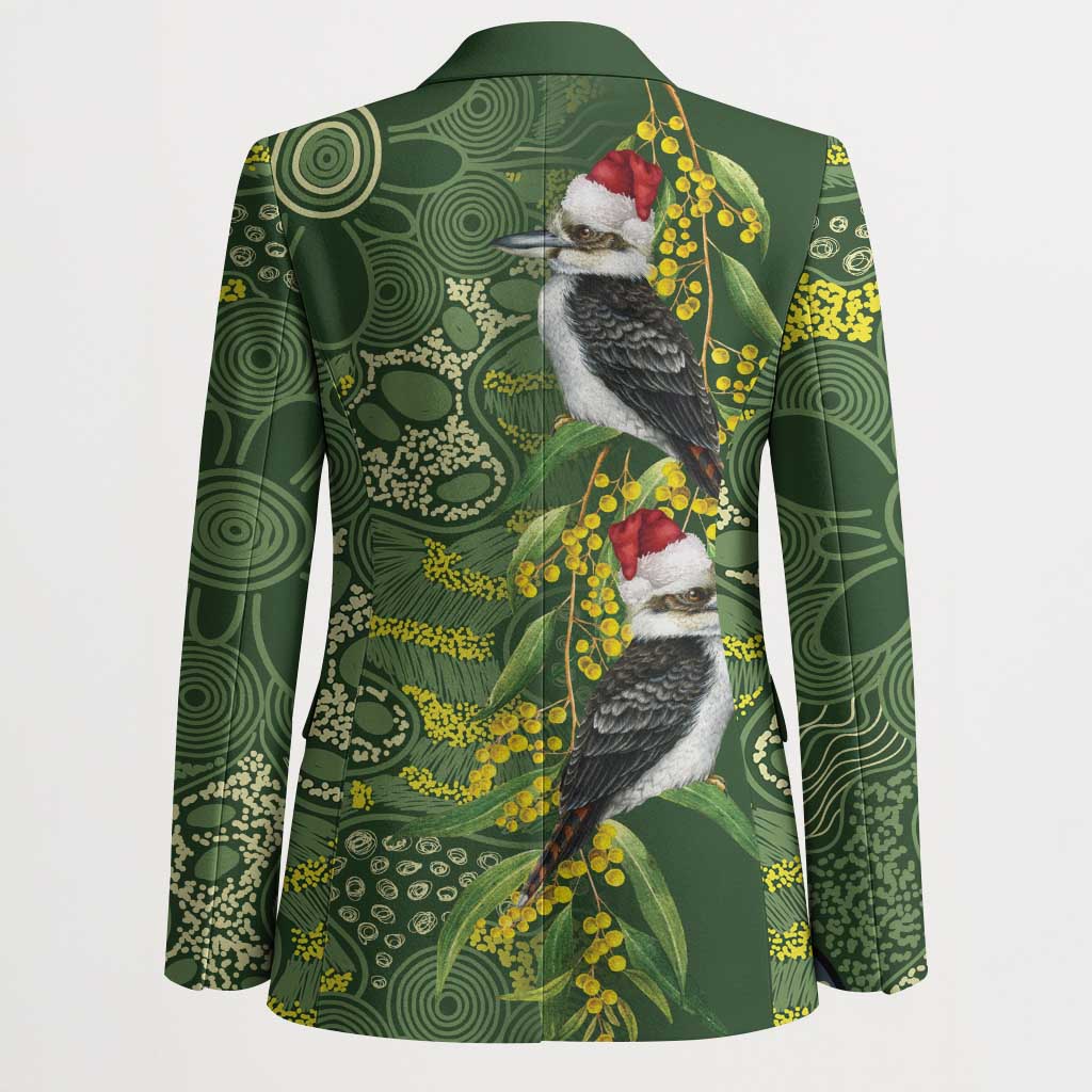 Aussie Kokaburra Golden Wattle Christmas Blazer Aboriginal Dots Painting Green Motif - Aussie Hoodie