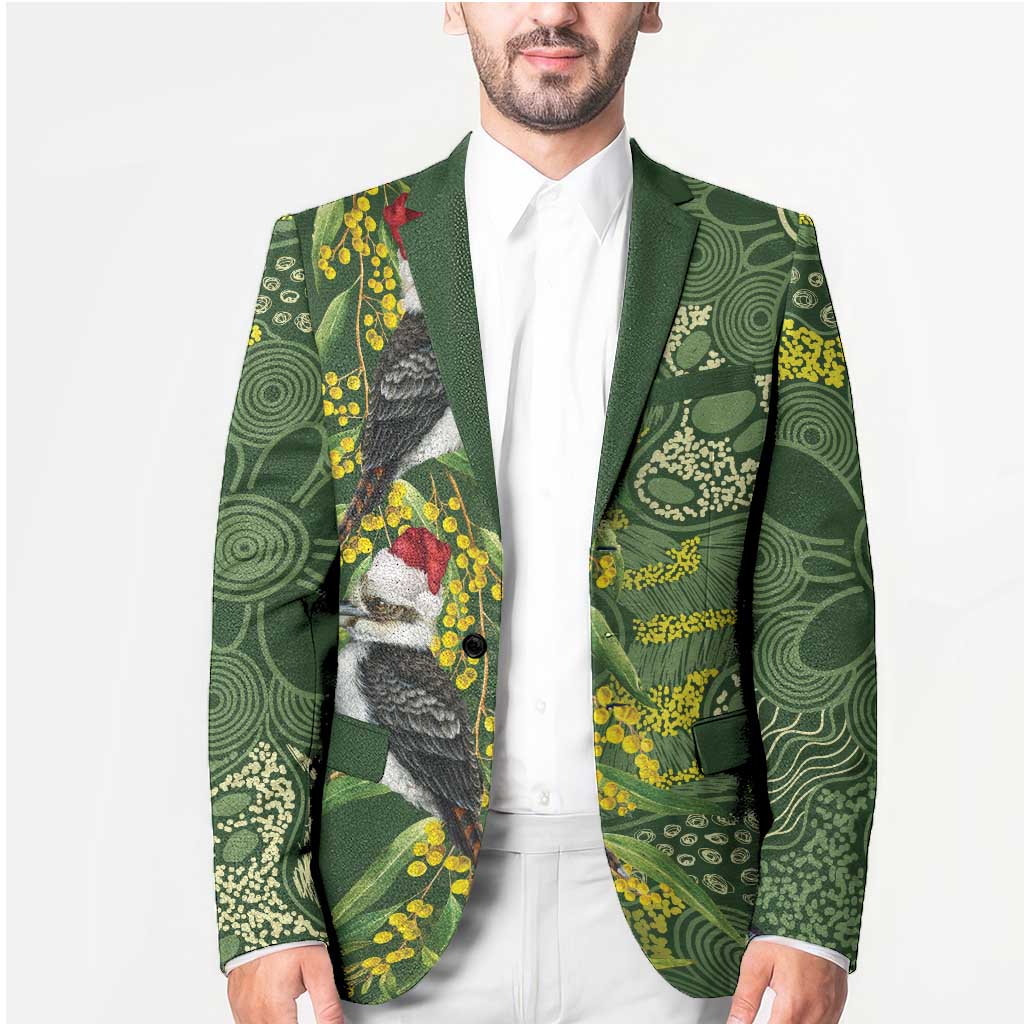 Aussie Kokaburra Golden Wattle Christmas Blazer Aboriginal Dots Painting Green Motif - Aussie Hoodie