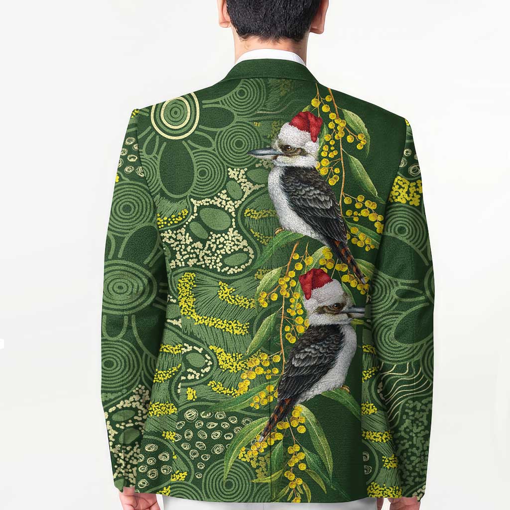 Aussie Kokaburra Golden Wattle Christmas Blazer Aboriginal Dots Painting Green Motif - Aussie Hoodie