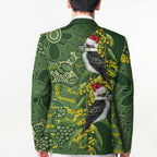 Aussie Kokaburra Golden Wattle Christmas Blazer Aboriginal Dots Painting Green Motif - Aussie Hoodie