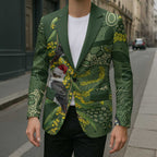 Aussie Kokaburra Golden Wattle Christmas Blazer Aboriginal Dots Painting Green Motif - Aussie Hoodie