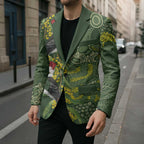 Aussie Kokaburra Golden Wattle Christmas Blazer Aboriginal Dots Painting Green Motif - Aussie Hoodie