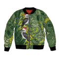 Aussie Kokaburra Golden Wattle Christmas Bomber Jacket Aboriginal Dots Painting Green Motif - Aussie Hoodie