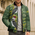 Aussie Kokaburra Golden Wattle Christmas Bomber Puffer Jacket Aboriginal Dots Painting Green Motif - Aussie Hoodie